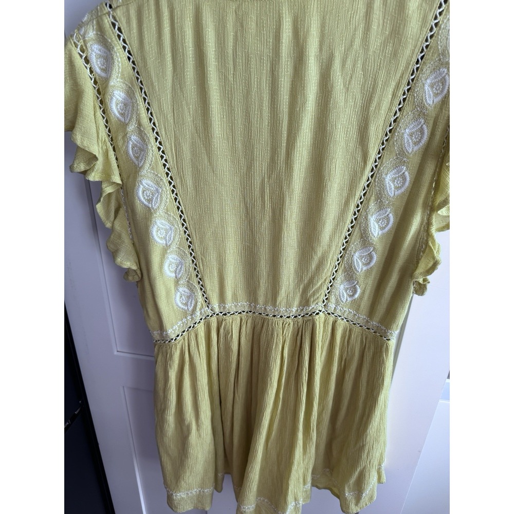 Free People Falling Water Boho Tunic, Lined Pockets Embroidered, Size S, Yellow